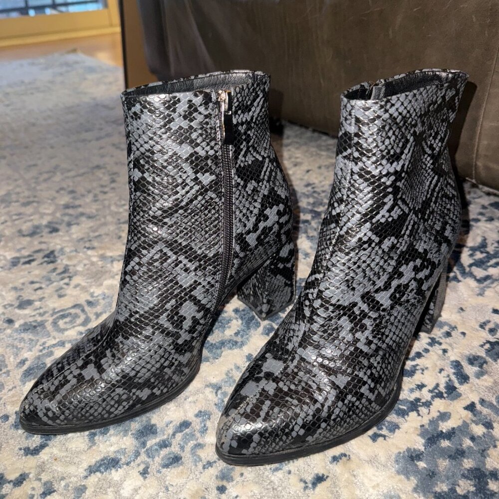 Snakeskin Print Ankle Boots | Size 7